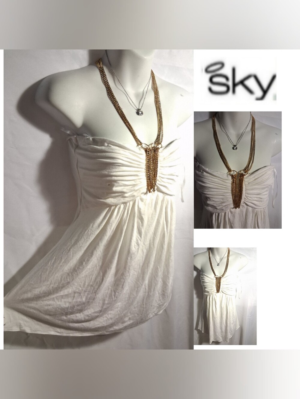 Sky gold chain trimmed top. Sz Large. New